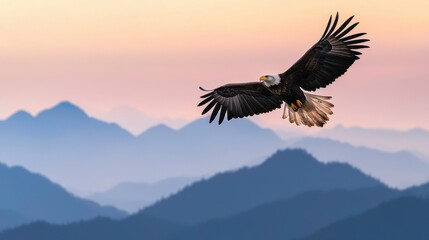 Fototapeta premium Bald Eagle Flight Over Mountains nature bird of prey