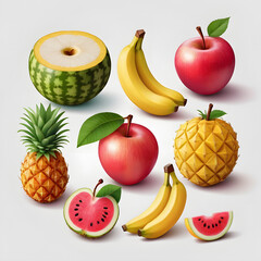 Delicious Fresh Fruits Apples Bananas Pineapple Watermelon Collection for Healthy Lifestyle