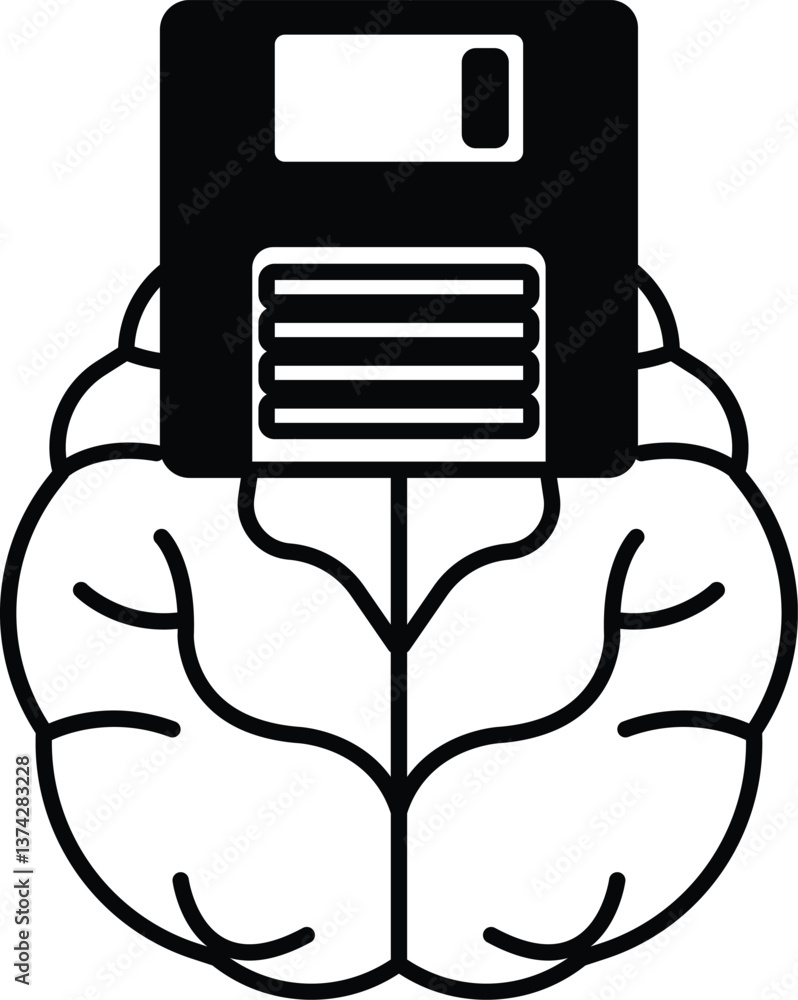 Poster brain with a floppy disk on top of it