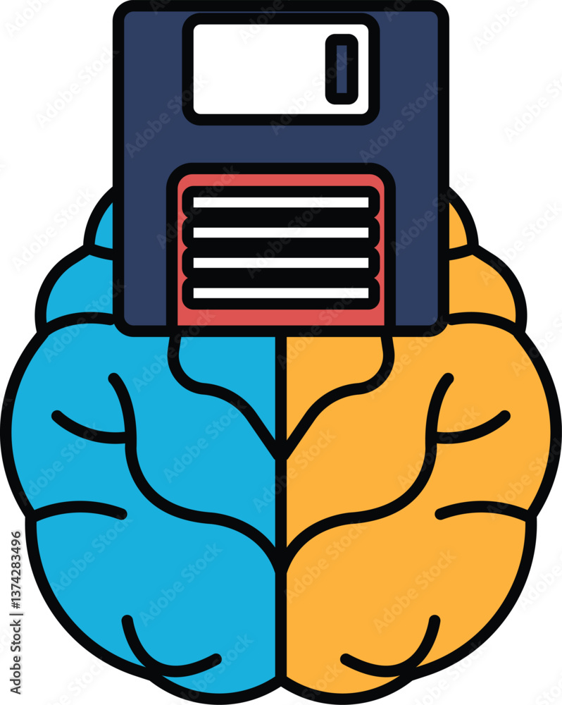 Poster a brain with a floppy disk on top of it