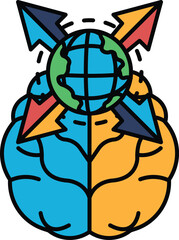 A brain with two different colored halves