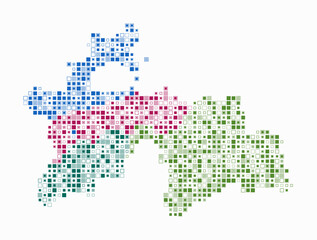 Tajikistan, shape of the country built of colored cells. Digital style map of Tajikistan on white background. Small size square blocks. Awesome vector illustration.