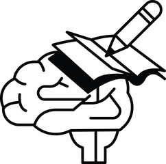 brain with a pencil on it, with the pencil writing on a book