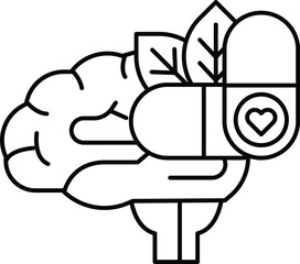 brain is holding a pill with a heart on it