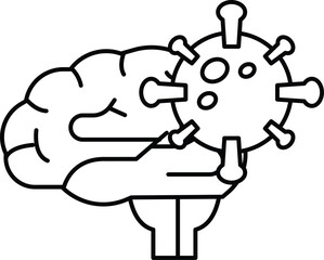 cartoon brain with a virus in the middle