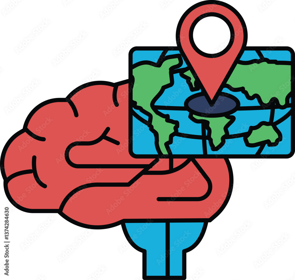 Poster a brain with a map of the world on it