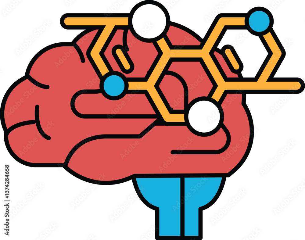 Poster a brain with a red and orange color scheme