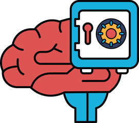 A brain is holding a key to a safe