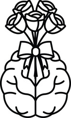 brain with a bouquet of roses in the center