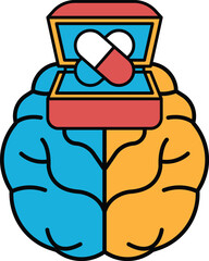 A brain with a red and blue box on it