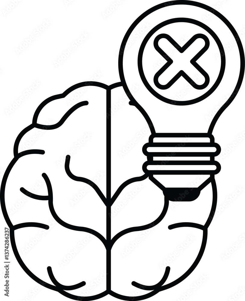 Poster brain with a light bulb on it and an x over it