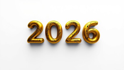 3d metallic realistic number 2026 in golden calligraphic on a white background