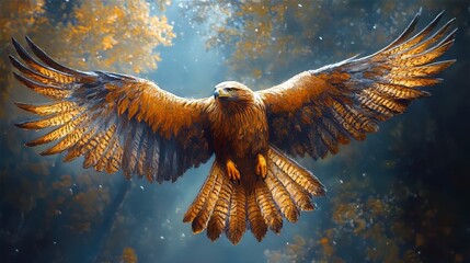 A majestic bird soaring in mid-air, its feathers individually detailed and naturally flowing