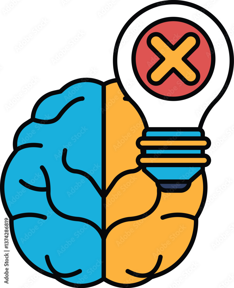 Aufkleber a brain with a light bulb on it and an x over it