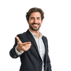 Naklejka premium Businessman smiling and extending hand for handshake,positive perspective,PNG,clipart,transparent