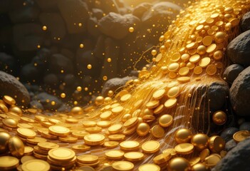  Auric Stream An Abstract Waterfall of Golden Spheres Depicting a Continuous Flow of Wealth and Ongoing Financial Prosperity