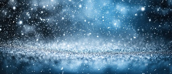 Enchanting winter scene of falling snow creating a magical atmosphere with a cool blue background and a serene mood