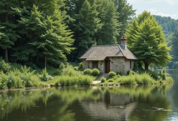 Obraz premium Tranquil Waters, Lush Greenery