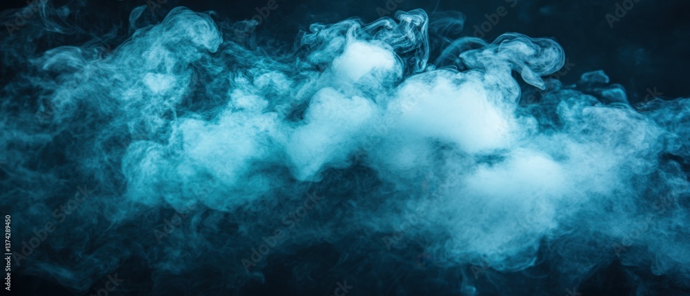 Poster ethereal turquoise smoke swirls against a dark backdrop creating a mesmerizing and dreamy atmosphere
