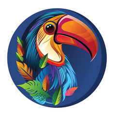 illustration of a toucan with colorful tropical leaves