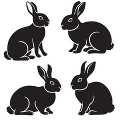 set of vector different type of RABBIT, bunny silhouettes	
