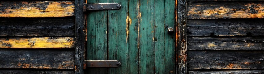 Rustic Green Door with Aged Wood.