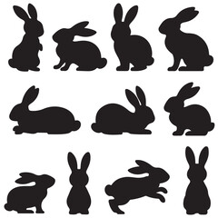 Fototapeta premium set of vector different type of RABBIT, bunny silhouettes 