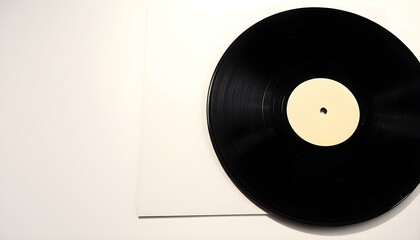 Obraz premium Black Vinyl Record with Cream Label on White Background