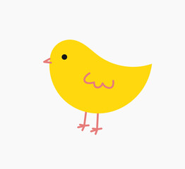Cute little yellow chick on white background. Easter chick icon in doodle style. Vector illustration.
