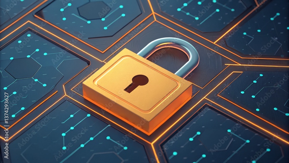Aufkleber A digital lock on a patterned background symbolizes cybersecurity, privacy, and protection of information in a technological context.