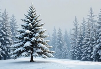 Fototapeta premium Icy Pine Tree Illustration Transparent PNG, Detailed Branches, Winter Holiday Card Element, Seasonal Design