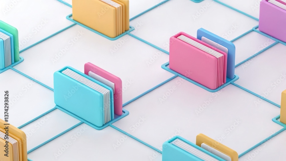 Poster a colorful organizational system featuring pastel cards arranged in a grid, emphasizing organization