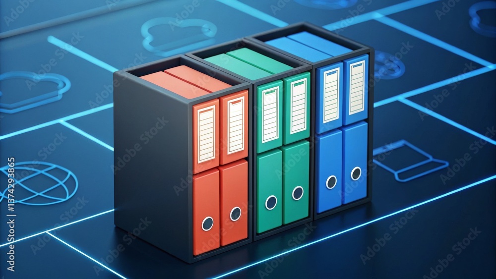 Poster A collection of colorful file folders arranged neatly, symbolizing organization and data management in a digital workspace.