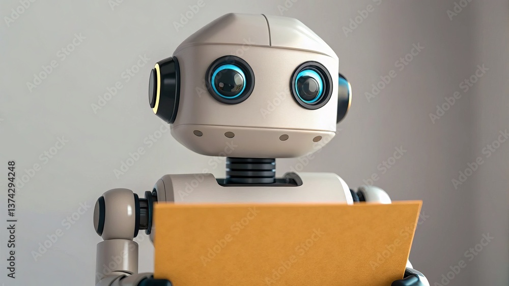 Leinwandbilder a friendly robot holds an envelope, showcasing a blend of technology and curiosity in a modern, mini