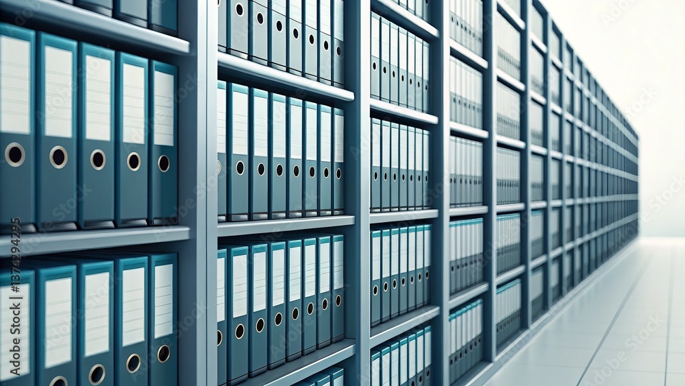 Leinwandbilder a modern archive with neatly arranged files in blue folders, showcasing an organized storage system 