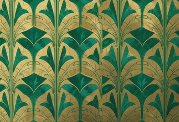  Sophisticated Emerald Gold Geometric Design for Wallpaper, Fabric, or Print