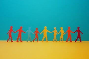 Colorful Paper People Holding Hands Teamwork Concept11