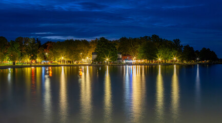 Beautiful beach at night in Hungary, lake Balaton, Balatongyorok