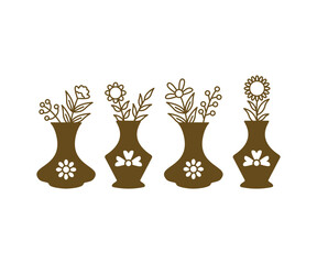 Silhouette Flower Vases Minimalist Line Art Illustration Vector Design