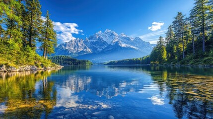 Serene Alpine Lake Reflecting Majestic Mountains