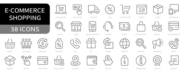 E-commerce simple line icons set. Online shopping editable stroke icons vector