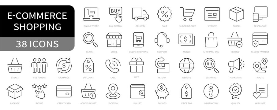 E-commerce simple line icons set. Online shopping editable stroke icons vector