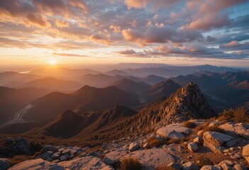 Naklejka premium Scenic Photography Style Wide Angle View from Mountain Top Region
