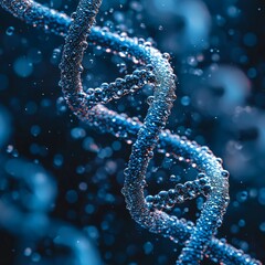 Vibrant blue dna spiral digitally illustrated with abstract lighting in tech inspired atmosphere representing structural precision molecular sequencing and conceptual biotech identity