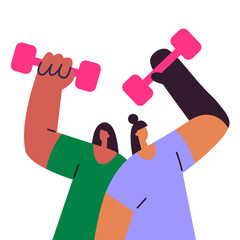 Disabled athletes women in gym workout. Flat vector illustration in cartoon style isolated on white background.