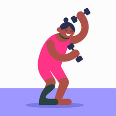 Disabled athletes girl in gym workout. Flat vector illustration in cartoon style.