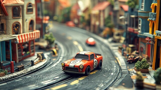 Miniature city with a race car