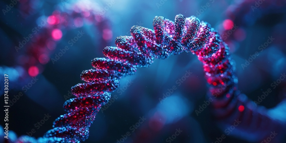 Aufkleber purple and red dna chain in central spiral structure glowing in digital haze environment depicting f
