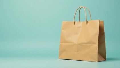 Empty brown paper shopping bag, handles visible, isolated, store, eco-friendly