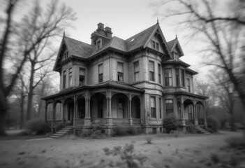  Monochrome Decay A Haunting Study of an Abandoned Victorian House in Shades of Gray